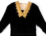 Size 8 1930s Dress - Beautiful Black Velvet Dress - Shabby Lace Collar - 30s Cocktail Party Frock - Depression Era Evening Wear - Bust 37