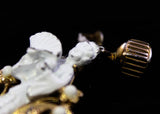 1960s Asian Earrings - White & Gold Japanese Geisha Girls with Fans - 60s Chippy Enameled Metal - Eastern Far East Japan - Dangling Clip On