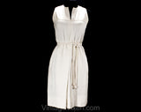 Size 6 White Silk Dress - Mod 60s Sleeveless Summer Sheath - Minimalist Design & Hand Woven Rope Belt - Small 1960s Resort Chic - Bust 34
