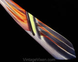 1940s Hand Painted Tie - Deco Handsome 40s Wide Necktie - Swing Era Men's Neckwear - 40's Indigo Blue Red Yellow Airbrushed Novelty Stripes