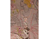 1920s Full Bedspread - Sheer Pink Flapper's Boudoir Bed Spread - Authentic 20s Double Cotton Coverlet with 18th Century Lady Cameo Portrait