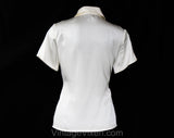 XS Small Ivory Silk Satin Blouse by St John - Designer 1990s Short Sleeve Shirt - Classic 90s White Office Top with Metal Chain - Bust 34