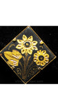 1940s Damascene Black & Gold Square Earrings - 40s Romantic Goldtone Clips - Etched Flowers on Metal - Clip On Earrings - 39054-1