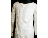 Size 8 Bridal Gown - Chantilly Lace Wedding Dress with Bow Accents - Long Sleeve 1960s Sheath Dress - Lace & Taffeta - Bust 36.5 - 31829