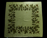 1950s Autumn Tablecloth - 49.5 x 53.5 Inches - 50s Novelty Print Acorns Nuts Oak Leaves - Tan Brown Metallic Gold - California Hand Print