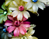 50s Rhinestone Flowers Ponytail Holder - 1950s Hair Clip Accessory - Spring Pastel Rainbow Flexible Plastic Daisy - Colorful Round Barrette
