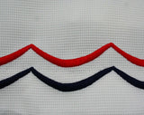 Size 10 Mod Mini Skirt - White Pique & Scalloped Embroidery - 60s Summer Sport Casual - Red and Navy Blue - Medium Cute Preppie - Waist 29.5