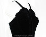 Size 6 1940s Swimsuit by Catalina Hollywood Label - Fantastic Ruched Black Velvet with Smocking - Sexy Small 40s Pin Up - Bust 32 to 35