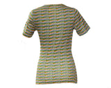 XXS Resort Style T Shirt from Italy - Green & Orange Striped Seashell Print 1970s Tee - Short Sleeved Summer Shells Cotton Top - Bust 32.5