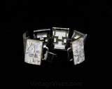 50s Confetti Bracelet - 1950s Rockabilly White Lucite - "Trapped" Pearlescent Flakes & Metallic Silver - Mid Century MCM Panel Bracelet