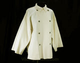 XL Wool Jacket - 60s Designer Geoffrey Beene - Mod 1960s Plus Size Minimalist Tunic - Ivory Wool Double Breasted with Pockets - Bust 48