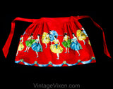 1950s Ballerina Reversible Apron with Swag Border Print - 50s Novelty Print Red Half Apron - Edgar Degas - Medium Large - NOS Deadstock