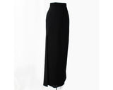 Size 8 Black Maxi Skirt from Bergdorf Goodman - 1960s Wool Ankle Length Skirt with Long Slit - Dramatic 60s Day or Formal Evening - Waist 27
