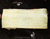 Men's 50s Tie - Brown Sharkskin Silk 1950s Skinny Tie - Black Ivory Chestnut Neutral Colors - Sprigs Brocade 50's Necktie - Made in Italy
