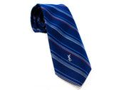 1980s YSL Men's Tie - Fine Navy Blue Striped Necktie by Designer Yves St Laurent - Dark Red Brown White Diagonal Stripe - Preppy 80s Gimbels