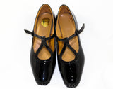 Size 12.5 Girl's Black Mary Jane Dress Shoes - Authentic 1950s 60s Girls Patent Vinyl - 12 1/2 - 50s Children's Flats Deadstock in Box - NIB