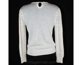 Size 8 White Sweater - Pretty Pointelle 80s Knit Top with Beribboned Detail - 1980s Valley Girl - Winter - Spring - Bust 36.5 - 39211-1
