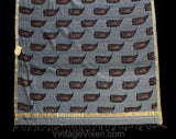 Indian Sari Fabric - 1950s 60s Paisley Block Print Cotton - Gray Terracotta Orange Black - Metallic Gold Border - Knotted Fringe - Yardage