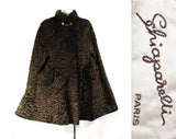 1950s Schiaparelli Fur Cape - Genuine Curly Lamb Waist Length Winter Cape - Rare Designer Collector's Item - 50s Dark Brown Black Outerwear
