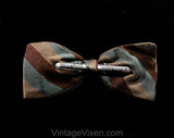 1950s Men's Bow Tie - Brown Tan & Gray Mens 50s Striped Bowtie - Dandy Diagonal Striped Mid Century 50's Clip On Tie - Fall Autumn Colors
