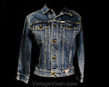 Size 12 1980s Guess Denim Jacket - Child's Preteen Boy Jean Street Wear - Dark Blue Cotton - Georges Marciano Question Mark Logo - Bust 35.5