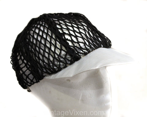 Hip-Hop 1980s 90s Baseball Cap - Black Fishnet Hat - See Through Fish Net with Metallic Silver Visor - Urban Rapper Street Fashion - 50364
