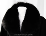 Size 10 Black Coat with Posh Fox Fur - 1990s Designer Albert Nipon - Medium Lambs Wool Overcoat - Gorgeous Glamorous Street Chic - Bust 37.5