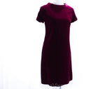 Size 6 Orchid Purple Velvet Party Dress - 1960s Lush Cocktail - Short Sleeved Mid 60s Sheath - Rich Dark Magenta - Fall Winter - Bust 36.5