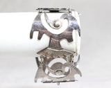 Mid Century Sterling Silver Bird Bracelet from Peru - 1950s 60s Peruvian Heron Crane - 925 Fine Silver - Stylized Carved Birds Panel - 50447