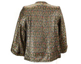 Size 8 Formal Jacket - 1940s 1950s Black Paisley Satin Brocade Short Evening Coat - Gold Pink Blue Green - Open Front - NRB Label - Bust 35