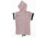 Small Striped Shirt with Hood - 1970s Short Sleeve Hooded Top - Navy Blue Red & White - Ladies 2 to 6 - Teen Girls 14 16 - NWT 70s Deadstock