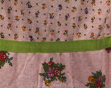 Size 4 Hippie Sun Dress - 1970s Pink Folk Floral Knit Summer Frock - Flutter Sleeves & Green Ribbon - Boho 70s Maxi Garden Party - Bust 32.5