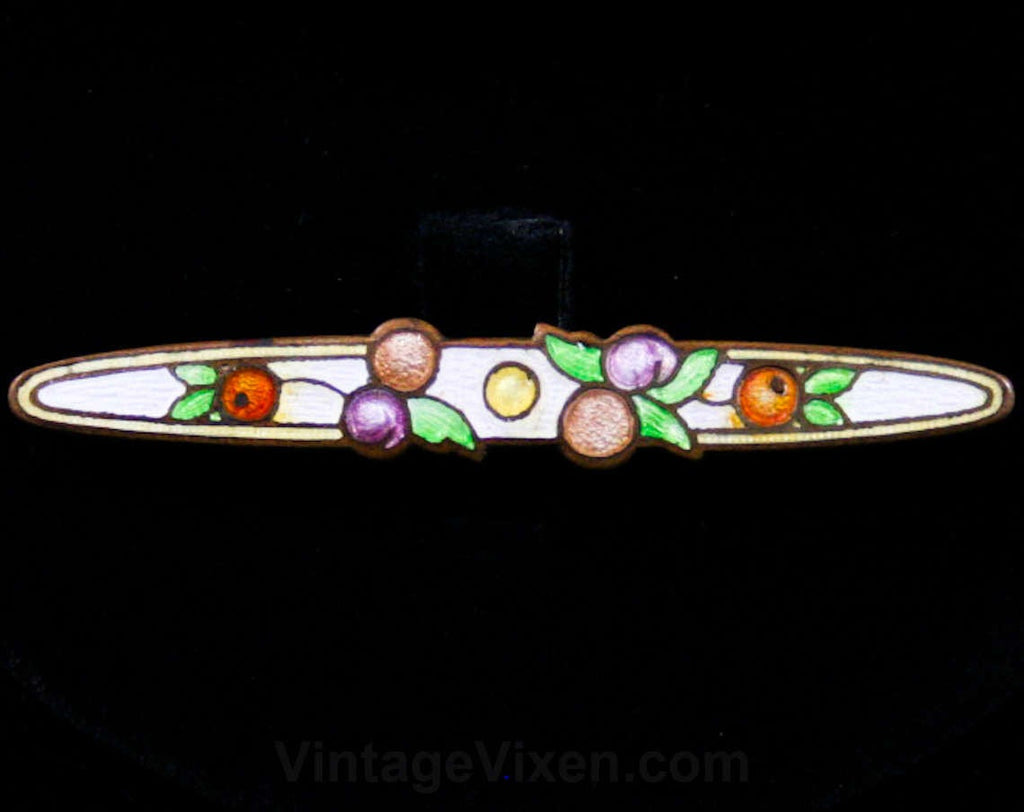 1920s Deco Fruits Brooch - 20s - 30s - Pastel - Enamel - Bar Pin - Fruit - Berries - Charming - Art Deco - Cloisonne - Spring - 42543