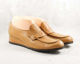 Size 8.5 Tan Shoes - Light Brown Faux Leather Loafer Wedge - Heart Shaped Stitching - 8 1/2 Retro 1970s Caramel - NOS Deadstock - 47860-1
