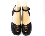 Size 7.5 1940s Platform Shoe - Gorgeous 1940s Bronze Goddess Open Toe Heels with Ankle Strap - WWII Pin Up Metallic Brown Leather - 7 1/2 B