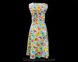 Size 12 Summer Dress - 1960s Preppy Novelty Print Floral Sleeveless Fit & Flare - 60s Poppy Flowers Daisies and Butterflies - Waist 31
