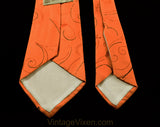 40s Mens Tie - Burnt Orange Squirrels Novelty Print 1940s Silk Necktie - Frolicking Forest Animals - Autumn WWII Swing Era Wide Men's Cravat