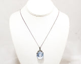 1970s Silver Pendant Necklace with Blue Prism - Mexican Silver 70s Cut Glass Gem and Chain - Dusk Blue Gray Crystal - Brilliant & Beautiful