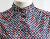 Size 10 Designer Top - 1970s Jones New York Navy & Maroon Office Shirt - 70s Suit Blouse - Long Sleeved - Blue Red - Bust 37.5 - 40652-1
