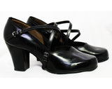 Size 5 1940s Black Leather Shoes - Unworn Beautiful 40s Pumps with Criss Cross Buckles - Rounded Toe High Heels - Pin Up Girl NOS Deadstock