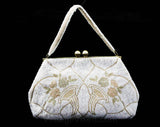 1940s White Evening Bag - Hand Beaded Formal Purse with Cornucopia Motif - 40s 50s Handbag - Icy Pastel Blue & Pink - Horn of Plenty - 48121