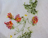 Strawberry Tablecloth & Place Mats Set of 4 - Natural Linen with Red Berries Sage Green Leaves Cross Stitch Style Embroidery - 1960s Summer