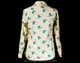 1940s Novelty Print Ski Shirt - Teen Boy's 18 Skiing Theme Top - Rustic Authentic 40s Sportswear - Jade Green Mauve Taupe Cotton - Chest 36