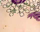 1940s Easter Bonnet Rayon Scarf - 40s Purple & Pink Roses Hat Novelty Print - Spring Lily of the Valley - Ribbons Bows - Rectangular - 49655