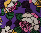 1960s Satin Fabric - 6 Yards x 43.5 Inches - 1960s Purple Pink Green Yardage - Mod Floral Big Flowers - Two Large Glossy Pieces 3 Yards Each