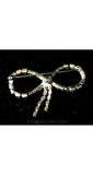 Charming Rhinestone Bow Pin - Silvertone 1950s Brooch - Glamour Starlet Silver Metal Charming Pin - Mint Condition - 1930s Look - 39052