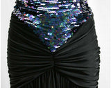 XS Sexy 1980s Blue-Green Sequins & Jersey Mermaid Dress - Art Deco Cocktail - 80s Evening Glamour - Handkerchief Hem - Size 0 - 40508