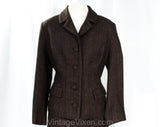 Size 8 50s Tweed Suit - Dark Brown Pinstriped 1950s 60s Tailored Jacket & Skirt - Gorgeous Forest Green Stripe and Satin Lining - Waist 27