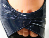 Size 9 Navy Blue Sandals - Never Worn - Sexy 1970s Shoes - Late 70s Heels - Asymmetric - Peep Toe - Hush Puppies - Deadstock - 43286-1