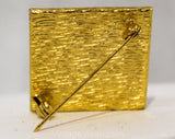 Black & Gold Asian Bird Brooch - Beautiful Square Etched Metal Pin - Antique Victorian Look Made in the 1950s 60s - Antique Heirloom Style